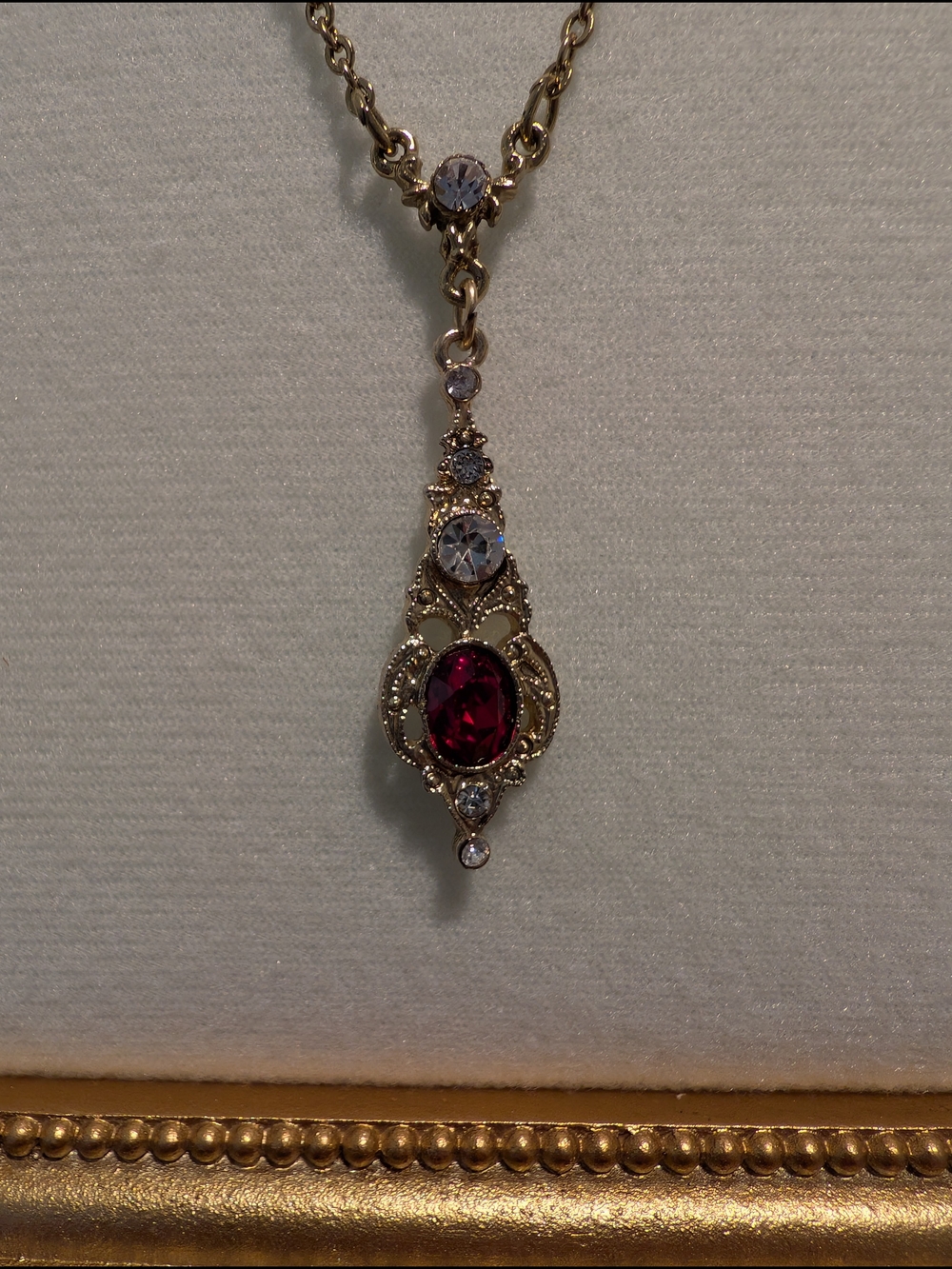 Downton Abbey Gold Tone Red Gem Pendant Necklace and Drop Earrings Set - Picture 3 of 3